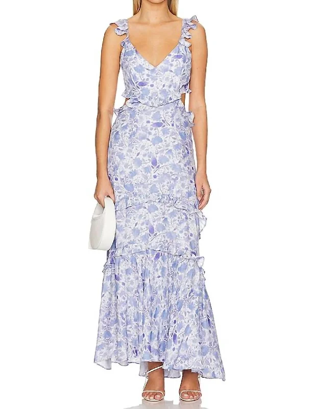 Women's Evening Clothes Mid - Season Sale Cassis Floral Ruffle Maxi Dress In Blue Floral