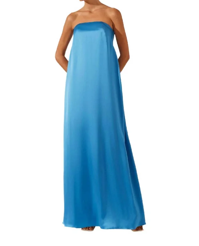 Sustainable Women's Clothes Now on Sale for Chic Urban Styles Ciel Silk Strapless Column Maxi Dress In Aqua