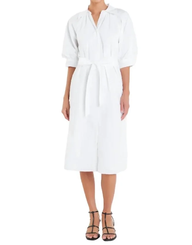 Women's Outfit For The Office Vintage Elegance Classic Short Sleeve Shirt Dress In Crisp White