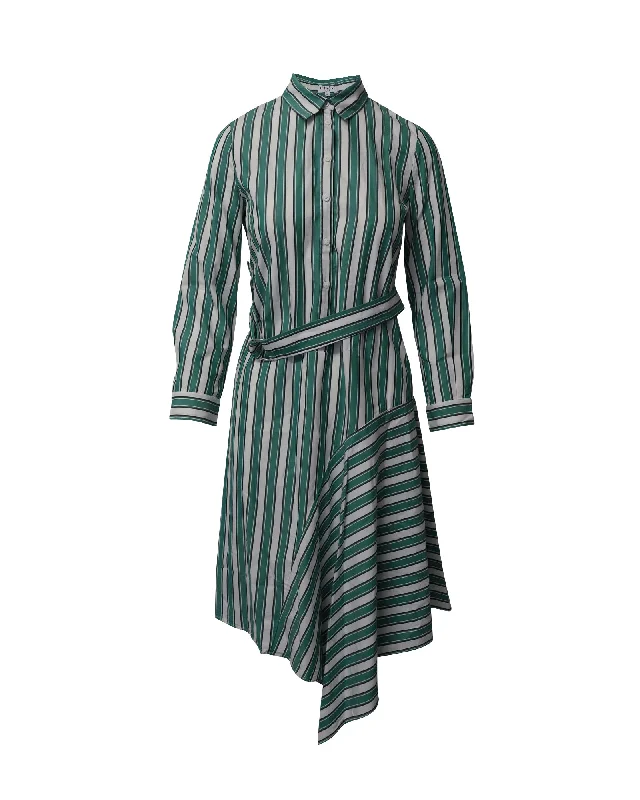 Women's Clothes For The Office Limited - Stock Claudie Pierlot Asymmetric Striped Shirt Dress in Green Cotton