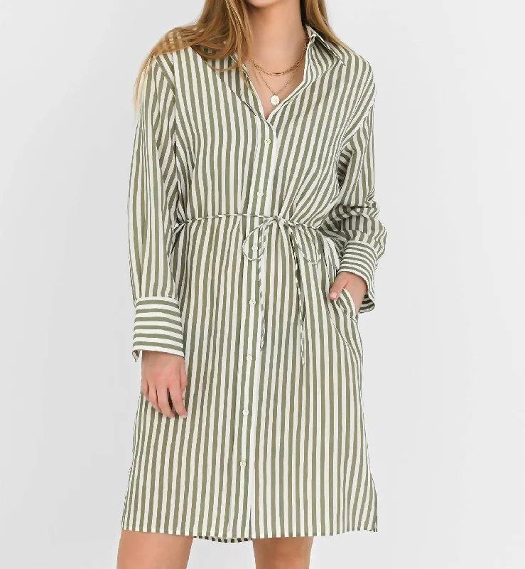 Vintage Clothing For Women Sophisticated Cut Coastal Stripe Short Shirt Dress In Sea Fern/optic