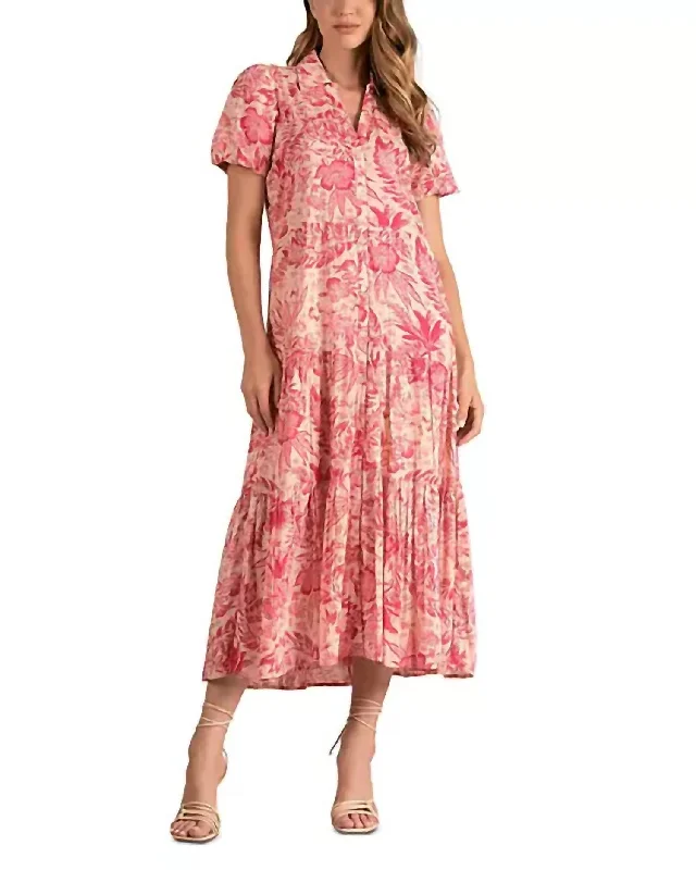 Stylish And Comfortable Clothing For Women Fashion-Forward Style Cotton Floral Dress In Pink Leaf