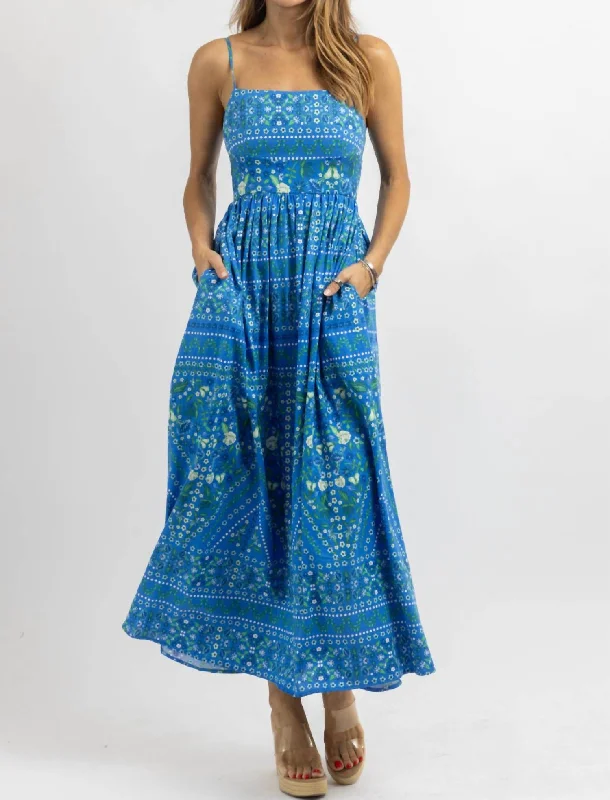 Affordable Women's Clothing Cottagecore Rustic Charm Style Crystal Maxi Dress In Blue