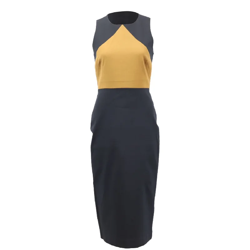 Women's Weekend Outfit Sophisticated Cut Diane Von Furstenberg Colorblock Sleeveless Sheath Dress in Navy Blue Cotton