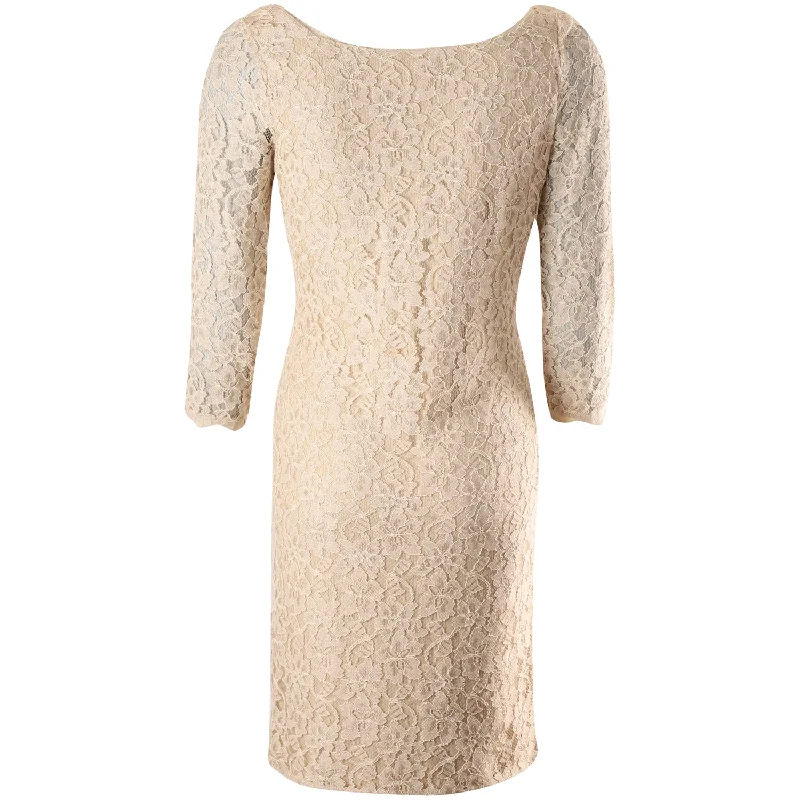 Women's Clothing And Garments Sets Vintage Retro Party Wear Diane Von Furstenberg Long Sleeve Zarita Lace Dress in Beige Rayon