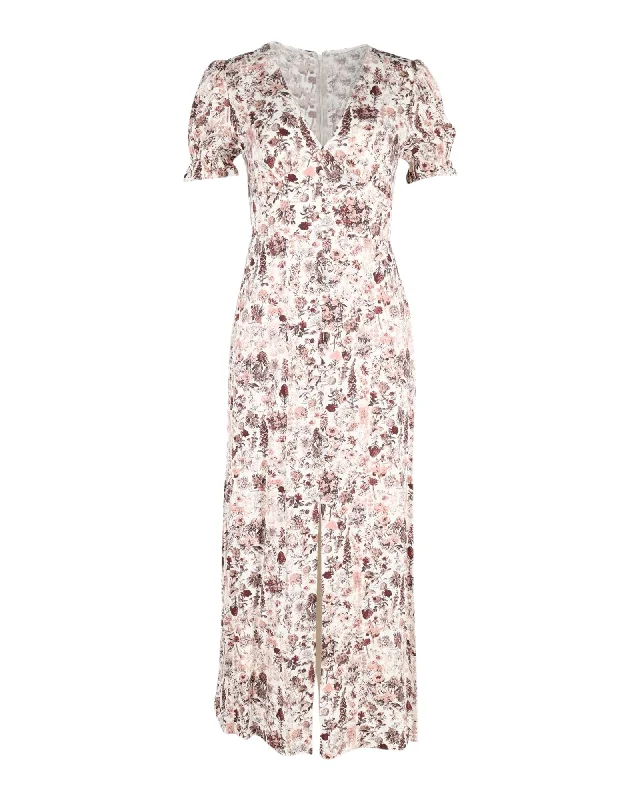 Women's Sporty Chic Clothes Feminine Flow Diane Von Furstenberg Puffed Sleeve Floral Midi Dress in Rose Pink Silk