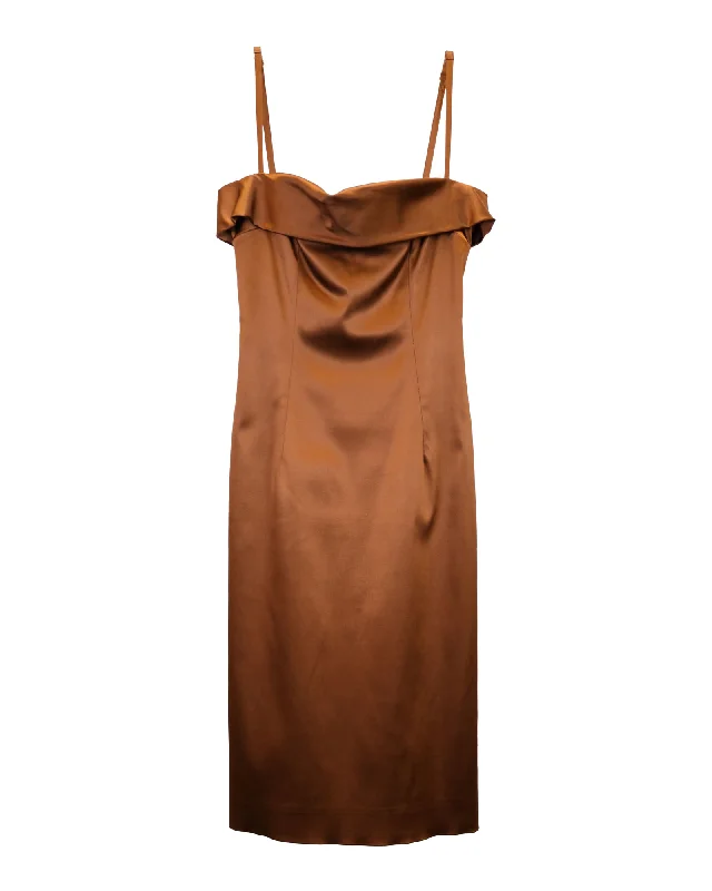 Women's Relaxed Outfit Subtle Sophistication Dolce & Gabbana Sleeveless Knee-Length Dress in Bronze Acetate