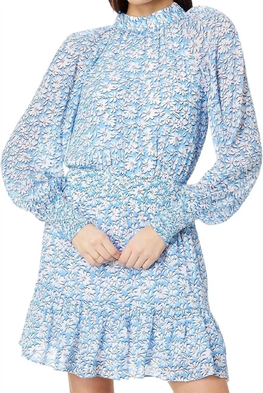 Women's Vacation Attire Grab Romantic Date - Night Styles Now Ellielynn Long Sleeve Dress In Lunar Blue Palm Beach Petals