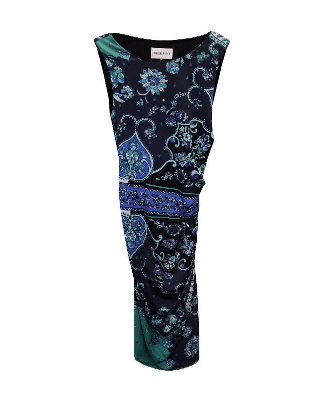 Women's Formal Event Outfit Luxe Layering Emilio Pucci Printed Sleeveless Dress in Multicolor Silk