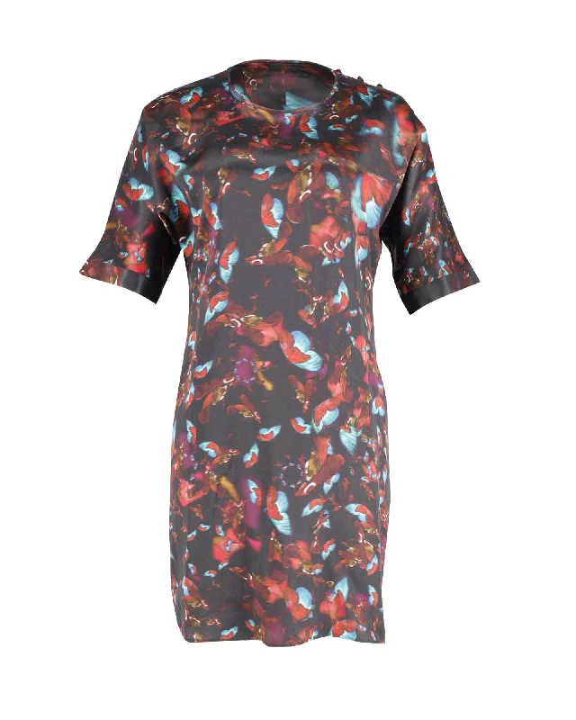 Casual Clothing For Women Feminine Elegance Erdem Printed T-Shirt Dress with Shoulder Fastening Detail in Multicolor Silk