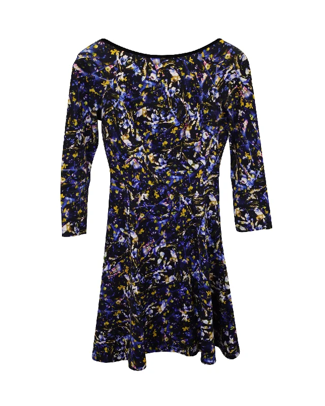 Timeless Women's Apparel Casual Weekend Relaxed Style Erdem Vivi Floral Printed Scoop Back Mini Dress in Multicolor Cotton