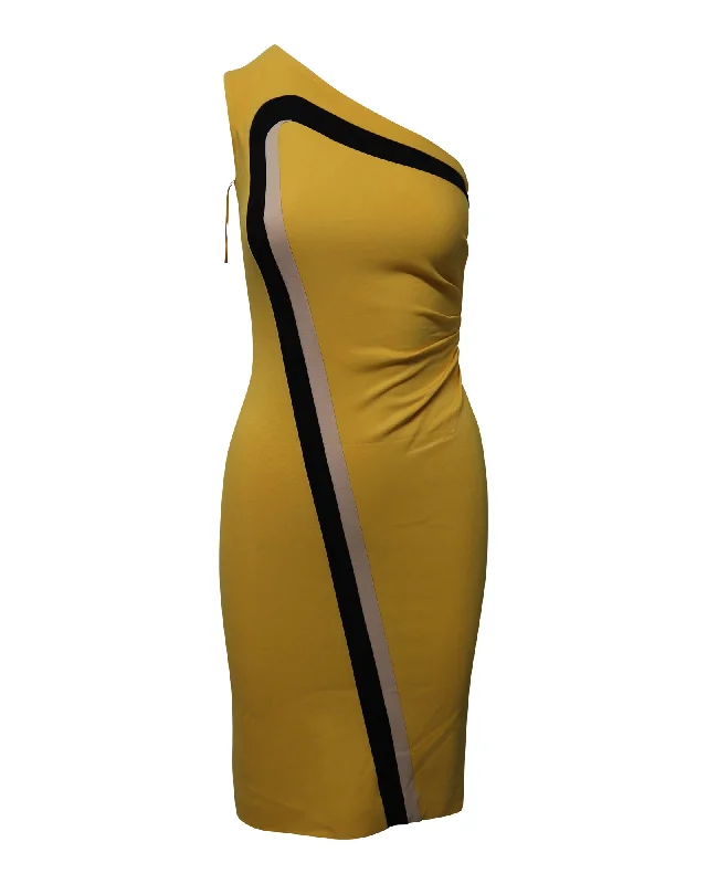 Women's Cozy Outfit For Lounging Flowy Fabric Escada One-Shoulder Bodycon Dress in Yellow Viscose