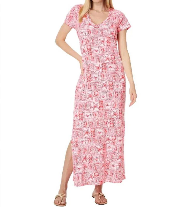 Women's Workout Clothing Playful Elegance Etta Maxi Dress In Mizner Red Seaside Harbour