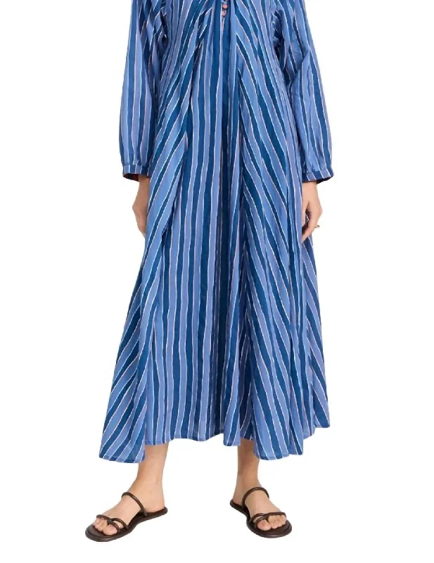 Women's Formal Event Clothing Vintage Retro Party Wear Fiore Maxi Dress In Batik Stripe Navy