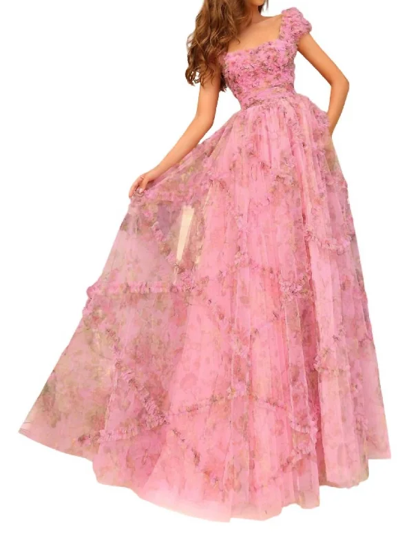 Women's Clothing For Holiday Travel Casual Elegance Floral Embellished Gown In Light Pink/multi