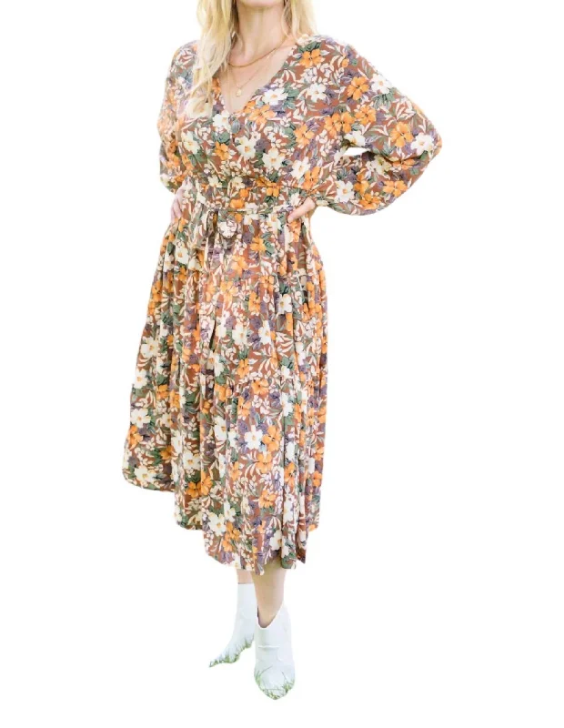 Chic Clothes For Women Grab Romantic Date - Night Styles Now Floral Vibrations Dress In Brown