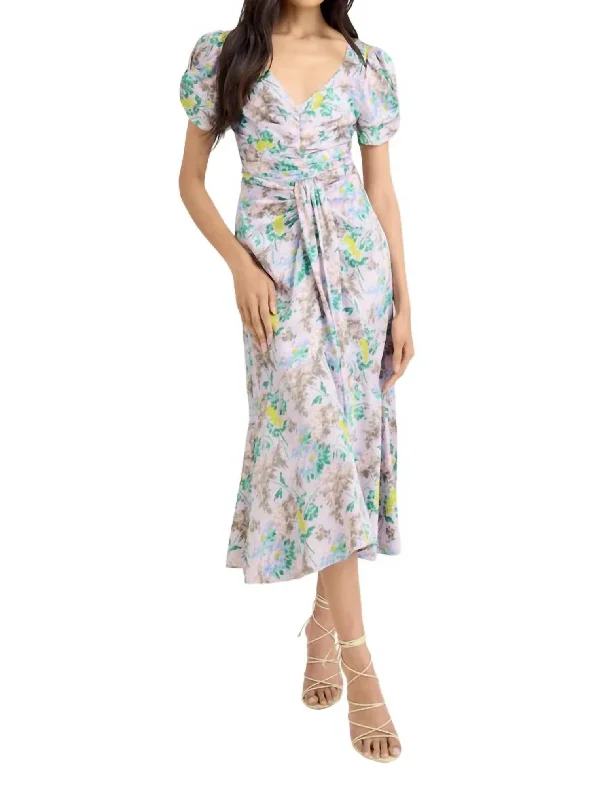 Women's Athletic Apparel Feminine Elegance Floral Walker Dress In Pastel Multi