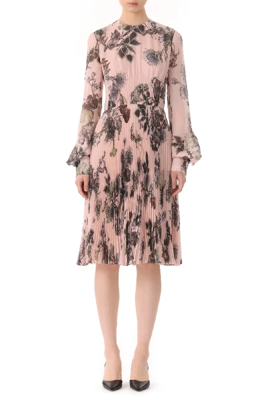 Vintage-Inspired Women's Clothes Dreamy Draping Forest Floral Long Sleeve Pleated Dress