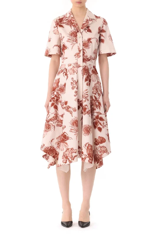 Classic Clothes For Women Romantic Date - Night Ensemble Forest Floral Printed Shirtdress With Handkerchief