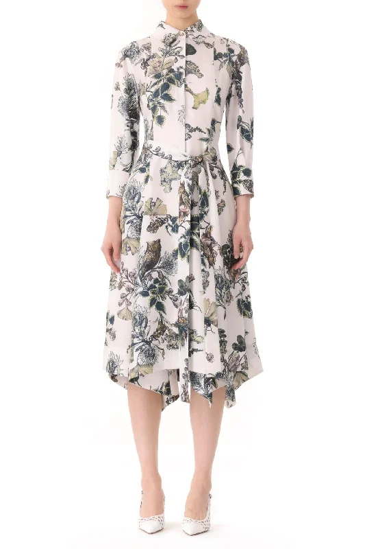 Timeless Women's Clothes Elegant Contour Forest Floral Silk Twill Shirtdress With Belt