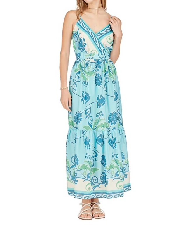 Women's Relaxed Clothes Great Deals on Ethnic Cultural Wear Front Wrap Tiered Maxi Dress In Blue Oasis