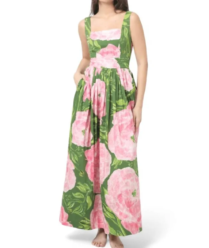 Sustainable Fashion Clothing For Women Today Only Gala Maxi Dress In Green Peonies