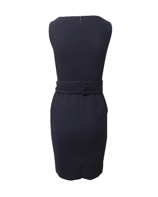 Women's Luxury Attire Score Big on Glamorous Red - Carpet Styles Goat Elena Belted Sleeveless Sheath Dress in Blue Acetate