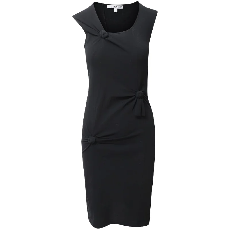 Women's Evening Attire Tropical Island - Inspired Attire Helmut Lang Sleeveless Multi Knot Shift Dress in Black Polyester