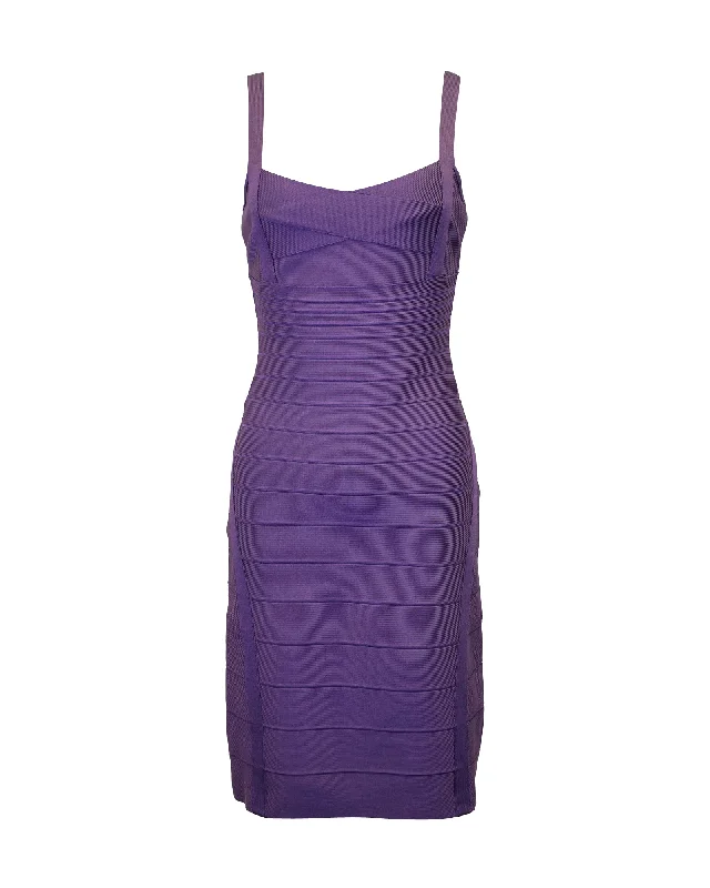 Women's Plus-Size Outfit Modern Romance Herve Leger Sleeveless Bandage Dress in Purple Rayon