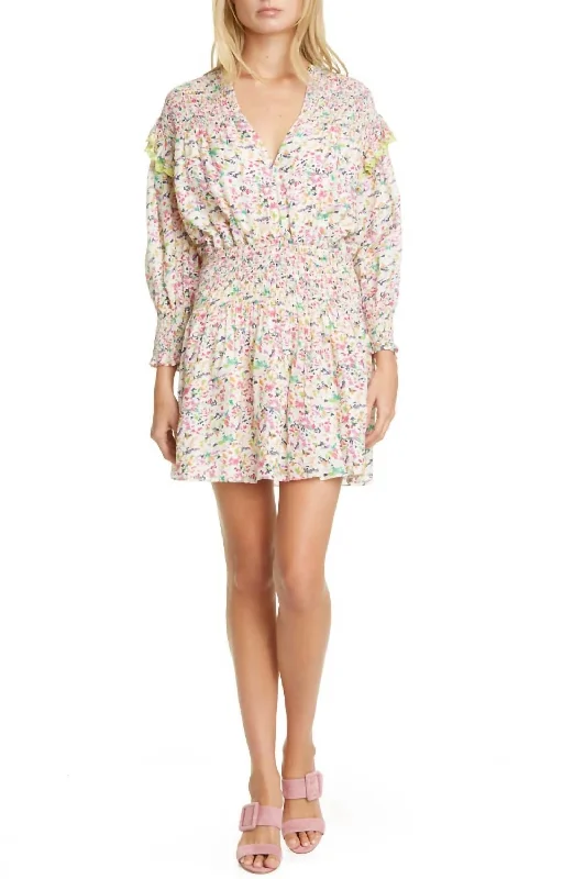 Women's Night-Out Clothes Everyday Glamour Imogen Floral Long Sleeve Minidress In White