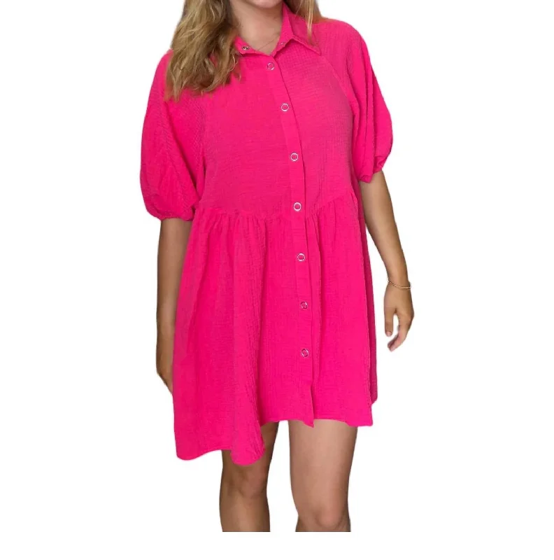 Women's Comfortable Lounge Outfit Sophisticated Cut Ines Shirt Dress In Fuschia