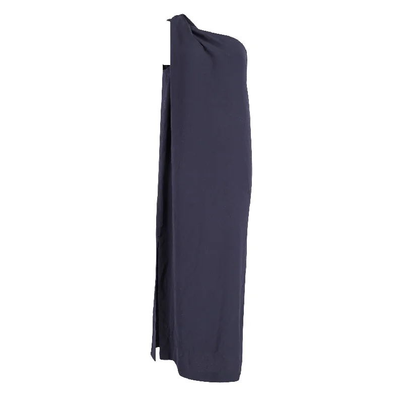 Women's Contemporary Clothing Hollywood Glam Award - Show Style Iris & Ink One Shoulder Maxi dress in Navy Blue Polyester