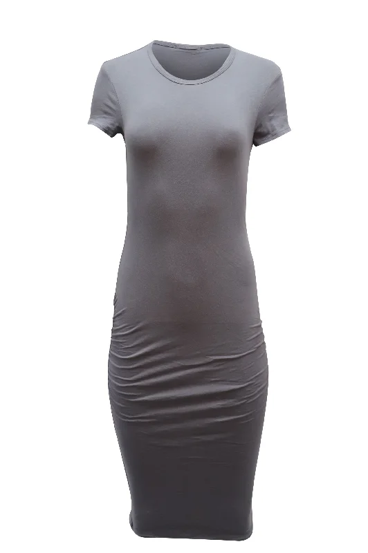 Women's Party Outfit End - of - Month Blowout James Perse Ruched T-shirt Dress in Grey Cotton