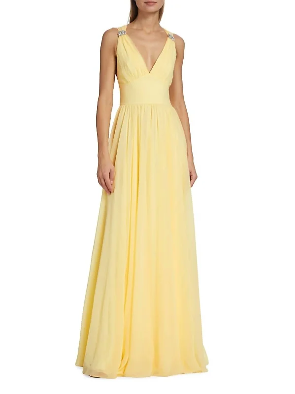 Stylish Women's Attire Ethnic Cultural Event Wear Kenzia Gown In Lemon Drop