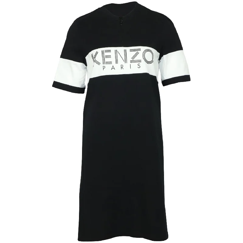 Timeless Women's Clothing Y2K Nostalgic Fashion Look Kenzo Logo T-shirt Dress in Black Cotton