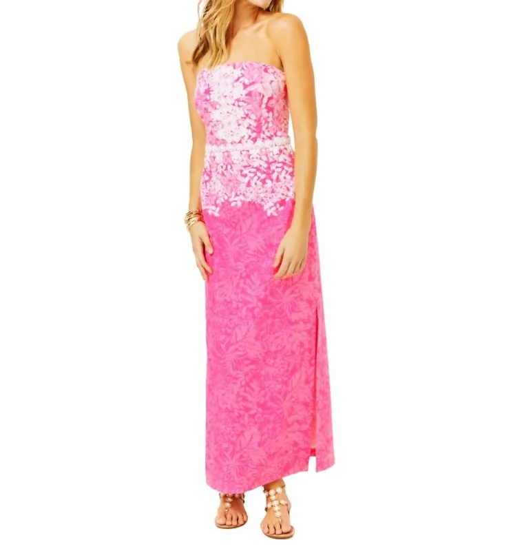 Women's Clothing With Trendy Designs Coastal Beach - Inspired Style Kristella Beaded Strapless Maxi Dress In Pink Shadow Dancer