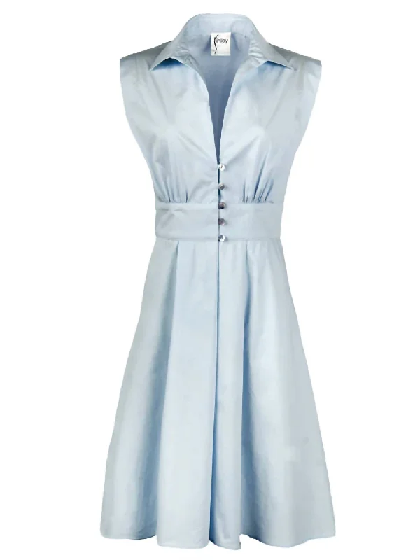 Women's Office Clothing Chic Urban Fashion Look Ladylike Shirt Dress In Pale Blue Weathercloth