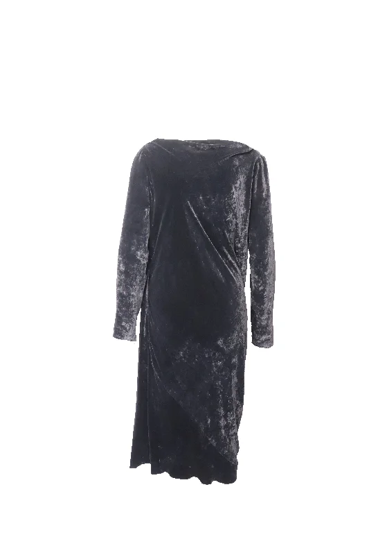 Women's Transitional Attire Effortless Comfort Lanvin Velvet Long Sleeve Draped Dress in Black Viscose