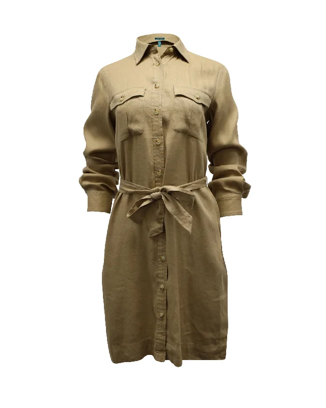 Women's Fashionable Clothing Sets Boho - Chic Festival - Ready Style Lauren Ralph Lauren Belted Shirt Dress in Beige Linen