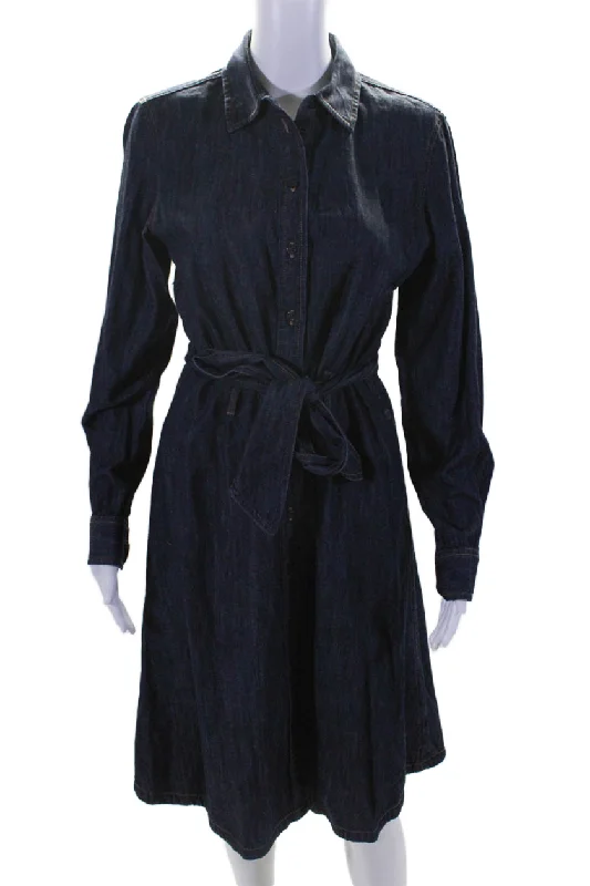 Women's Plus-Size Attire Feminine Charm Lauren Ralph Lauren Womens Long Sleeve Button Up Belted A Line Dress Blue