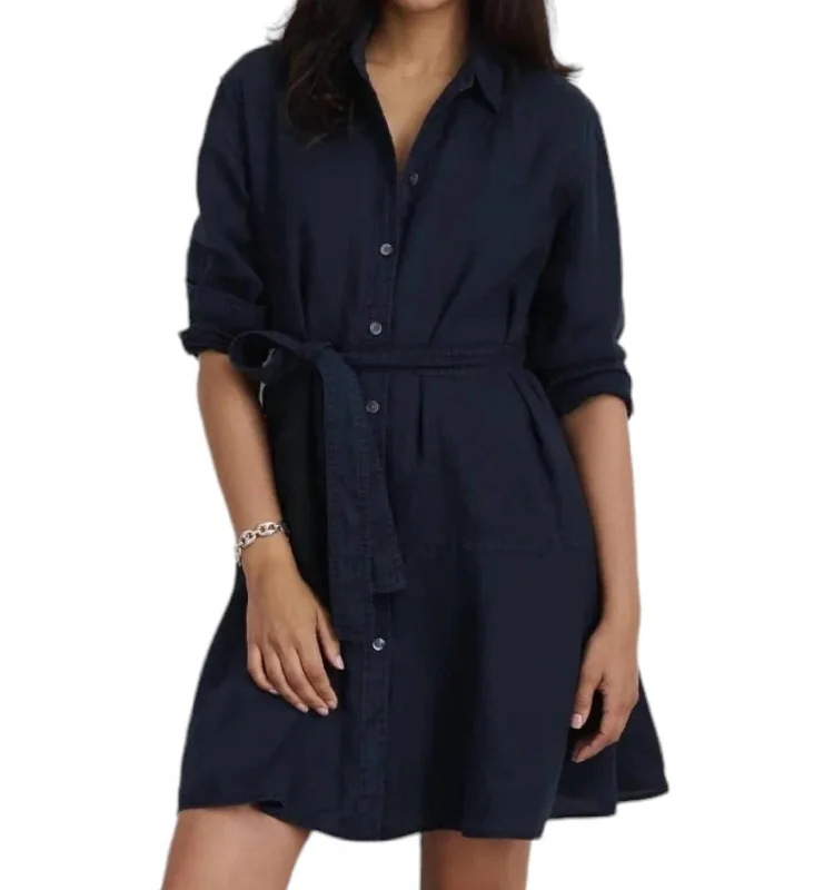 Women's Evening Wear Outfit Graceful Movement Lilia Shirt Dress In Navy