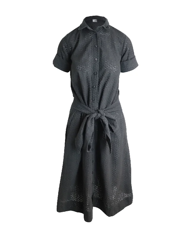 Women's Clothing Sets Subtle Sophistication Lisa Marie Fernandez Eyelet Belted Shirt Dress in Black Cotton