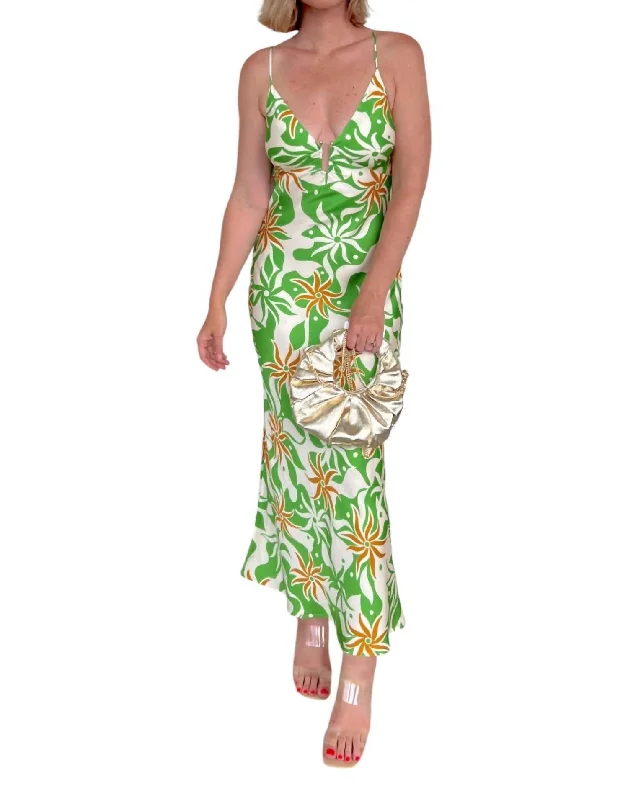 Formal Clothing For Women Subtle Sophistication Lysandra Printed Maxi Dress In Green Print