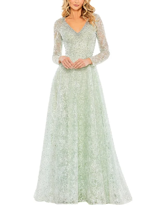 Charming Women's Outfit For Special Occasions Romantic Detailing Mac Duggal A-Line Gown