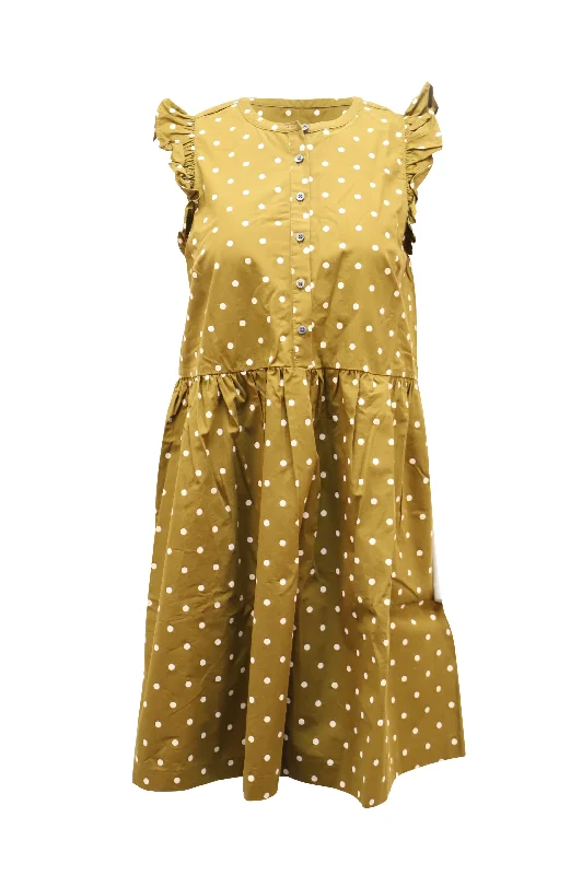 Women's Apparel And Garments Disco - Inspired Retro Dance Look Madewell Sleeveless Dress Polka-Dot Print in Tan Cotton