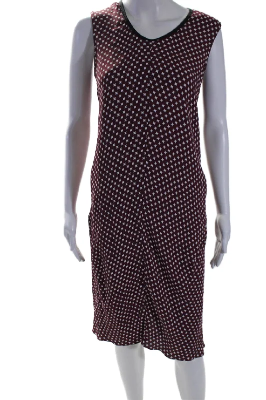 Women's Classic Outfit Feminine Flow Marni Womens Geometric Printed Sleeveless Ruffled Hem Dress Purple