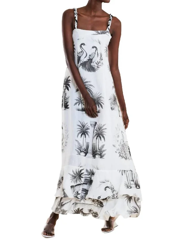 Women's Occasion Wear Clothes Vibrant Prints Marseille Toile Maxi Dress In White/black