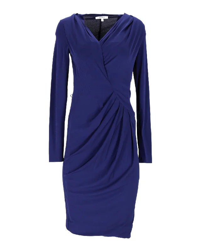 Women's Workout Garments Tropical Island - Inspired Attire Max Mara Draped Long Sleeve Dress in Blue Silk