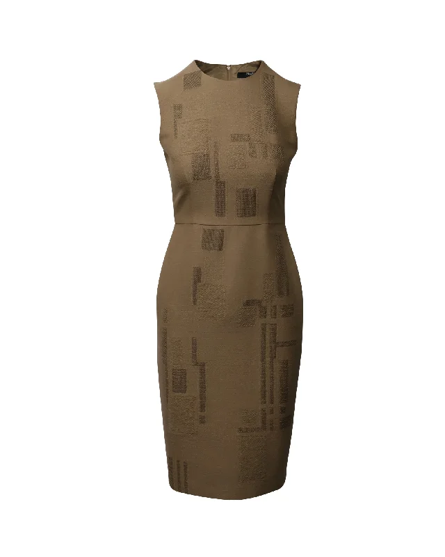 Women's Resort Attire Feminine Charm Max Mara Sleeveless Sheath Dress in Brown Wool