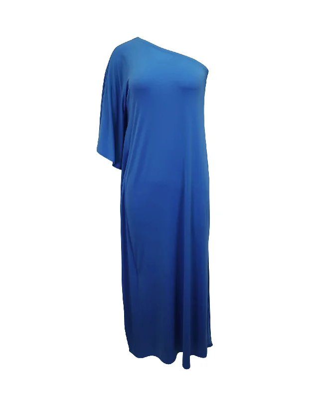 Tailored Clothing For Women Rustic Countryside Charm Look Michael Kors One-Shoulder Maxi Dress in Blue Polyester